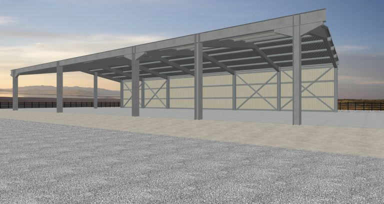 Artistic rendering of a proposed Hay Feed Warehouse steel building - Each steel building design shown here is owned and commissioned by Inco Steel Buildings Inc in Rolesville, North Carolina.