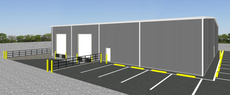 Artistic rendering of a proposed warehouse steel building - Steel building designs are owned by and commissioned by Inco Steel Buildings Inc based in Rolesville, North Carolina.