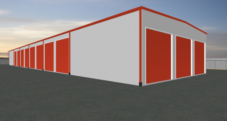 Artistic rendering of an RV self-storage building in Garner, North Carolina. Each steel building design shown here is owned and commissioned by Inco Steel Buildings Inc in Rolesville, North Carolina.