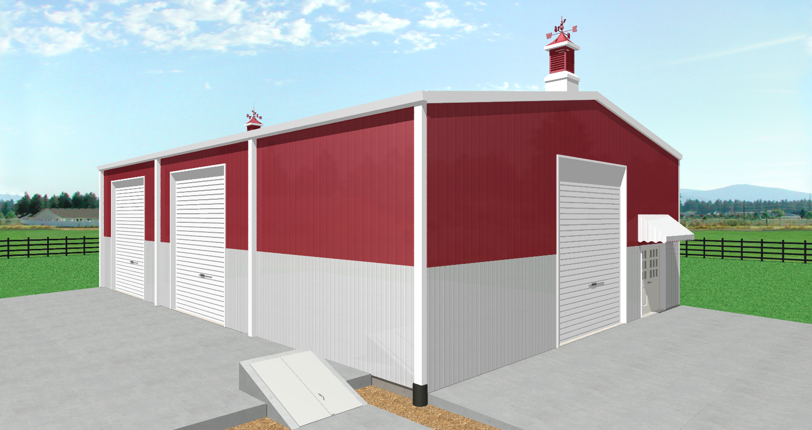 Artistic rendering of a proposed ag industry building - Steel building designs are owned by and commissioned by Inco Steel Buildings Inc based in Rolesville, North Carolina.